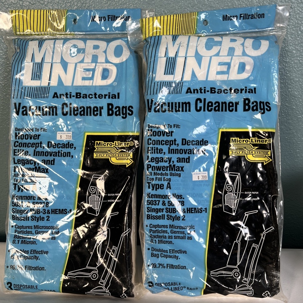 2- 3pk Hoover Vacuum Cleaner‎ Disposable Bags Micro Lined Type A  Anti-Bacterial